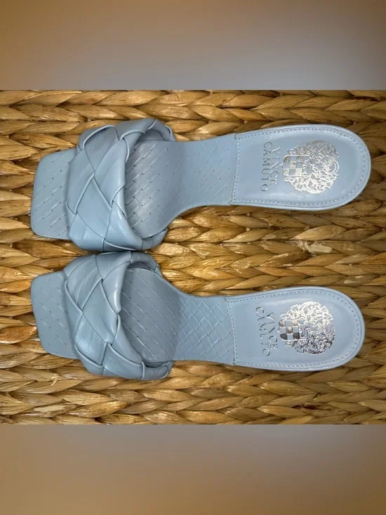 Vince Camuto Light Blue Woven Slide Heels - Picture 8 of 15